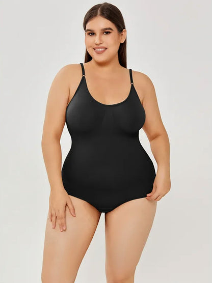 Model wearing a black Brileh Shapewear full-bust tummy control bodysuit with a seamless nylon and spandex design.